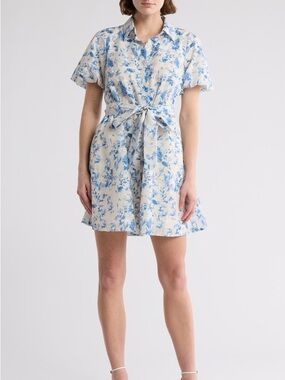 SAM EDELMAN FLORAL EMBROIDERED EYELET PUFF SLEEVE SHIRTDRESS FLORAL WOMEN’S 14